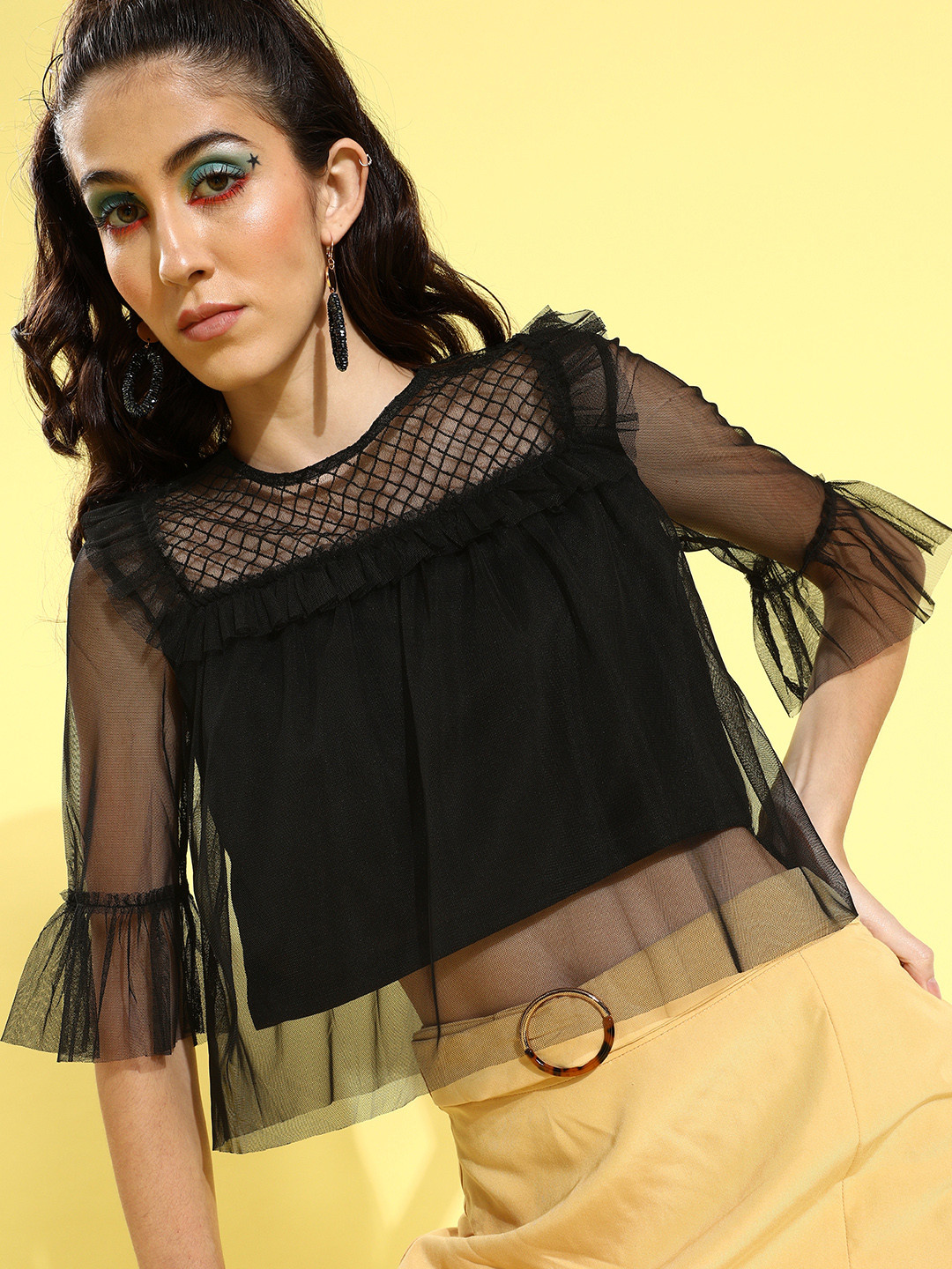 KASSUALLY Women Stylish Black Sleek Top