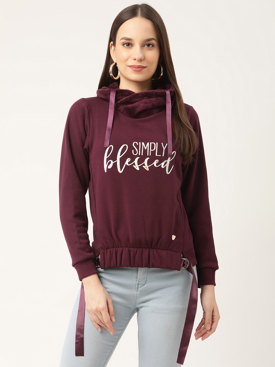 Duke Women Maroon & White Printed Sweatshirt