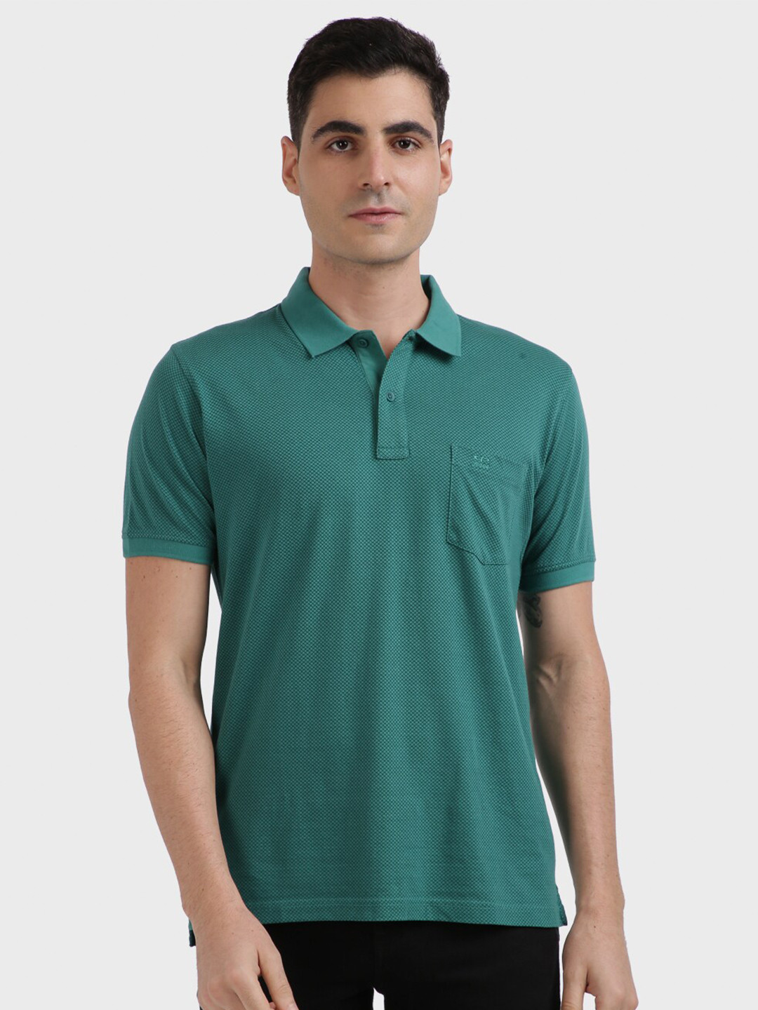 ColorPlus Men Green Polo Collar Pocket T-shirt