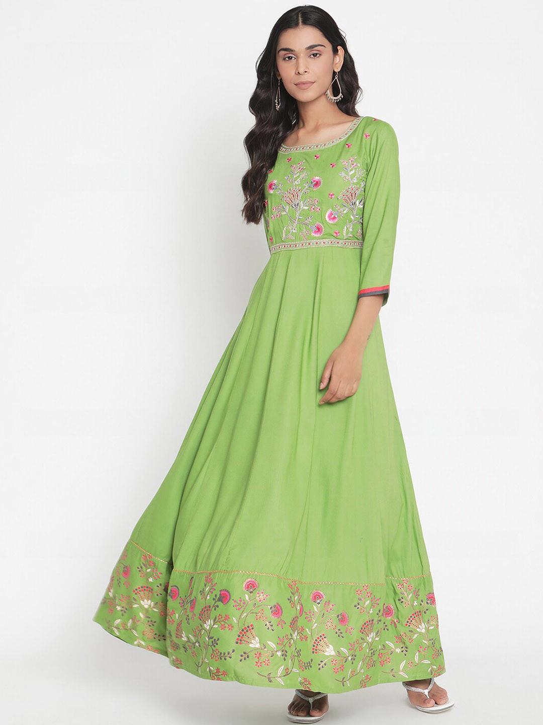 Ramas Women Sea Green Floral Embroidered Anarkali Kurta