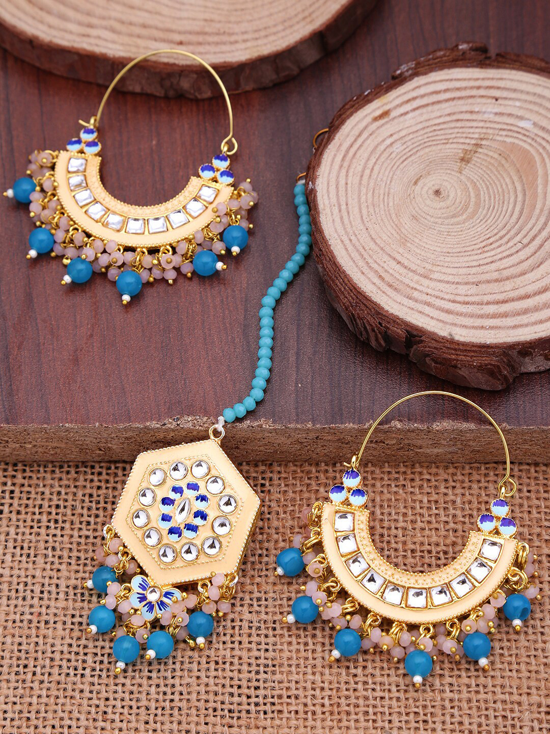 Yellow Chimes Women Gold-Toned & Peach Meenakari Handcrafted Jewellery Set