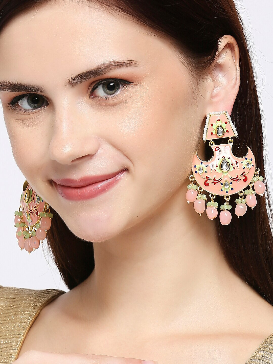 OOMPH Pink Contemporary Chandbalis Earrings