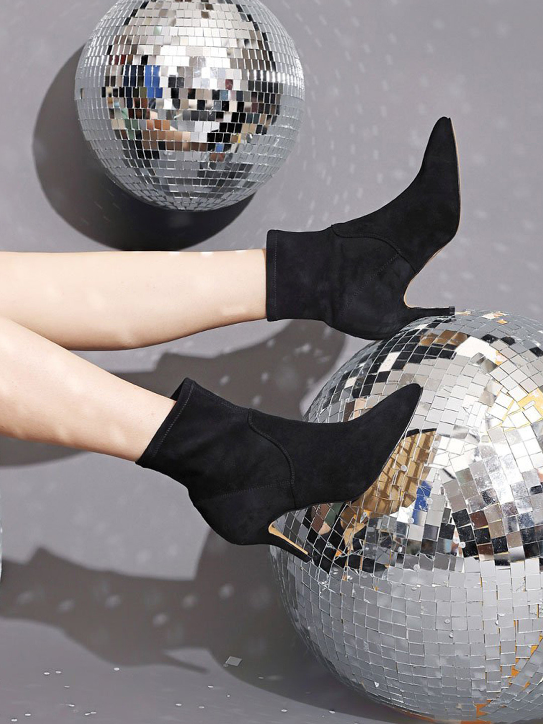 Saint G Women Black Leather Kitten Heeled Ankle Boots