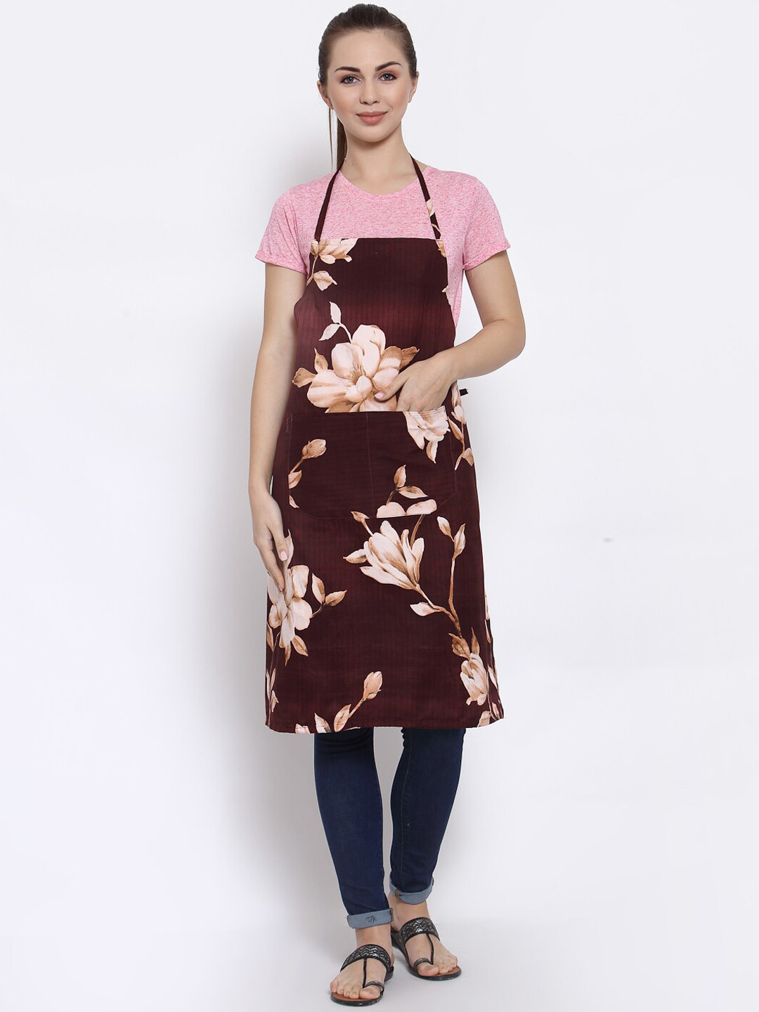 Arrabi Brown Floral Printed Apron