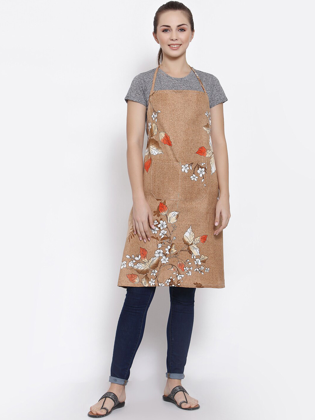 Arrabi Beige & Red Floral Printed Apron