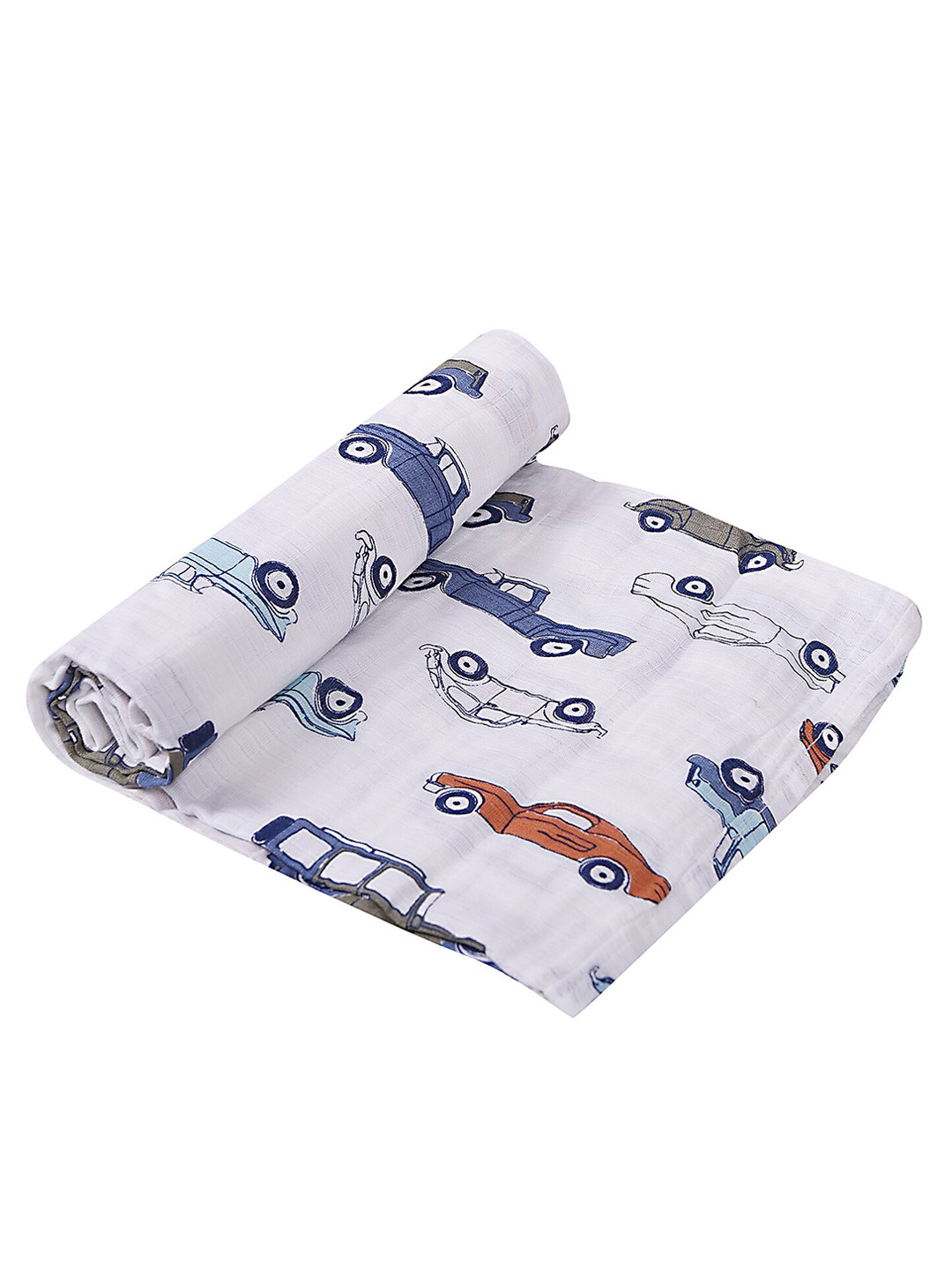 Moms Home Infant Kids White & Blue Organic Cotton Muslin Swaddle