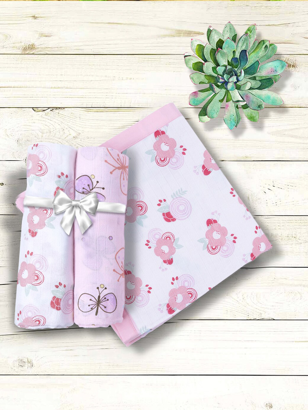 My Milestones Kids Pink & White 2-Layered  Pure Cotton Muslin Blanket