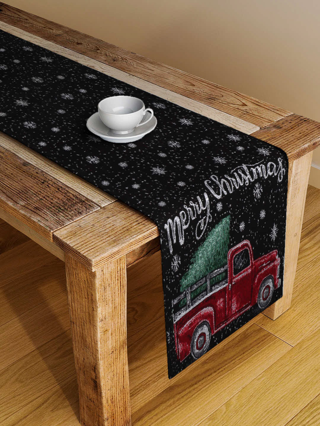 Arrabi Black & Red Printed 4-Seater Table Runner