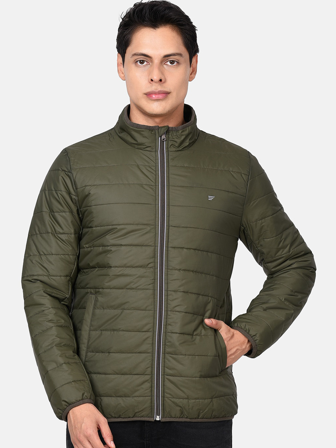 t-base Men Olive Green Lightweight Puffer Jacket