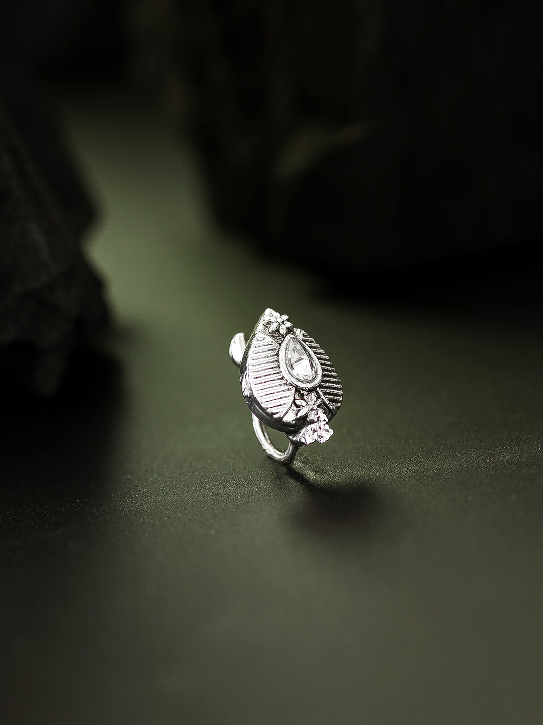 aadita Silver-Plated White AD-Studded Stud Nose Pin