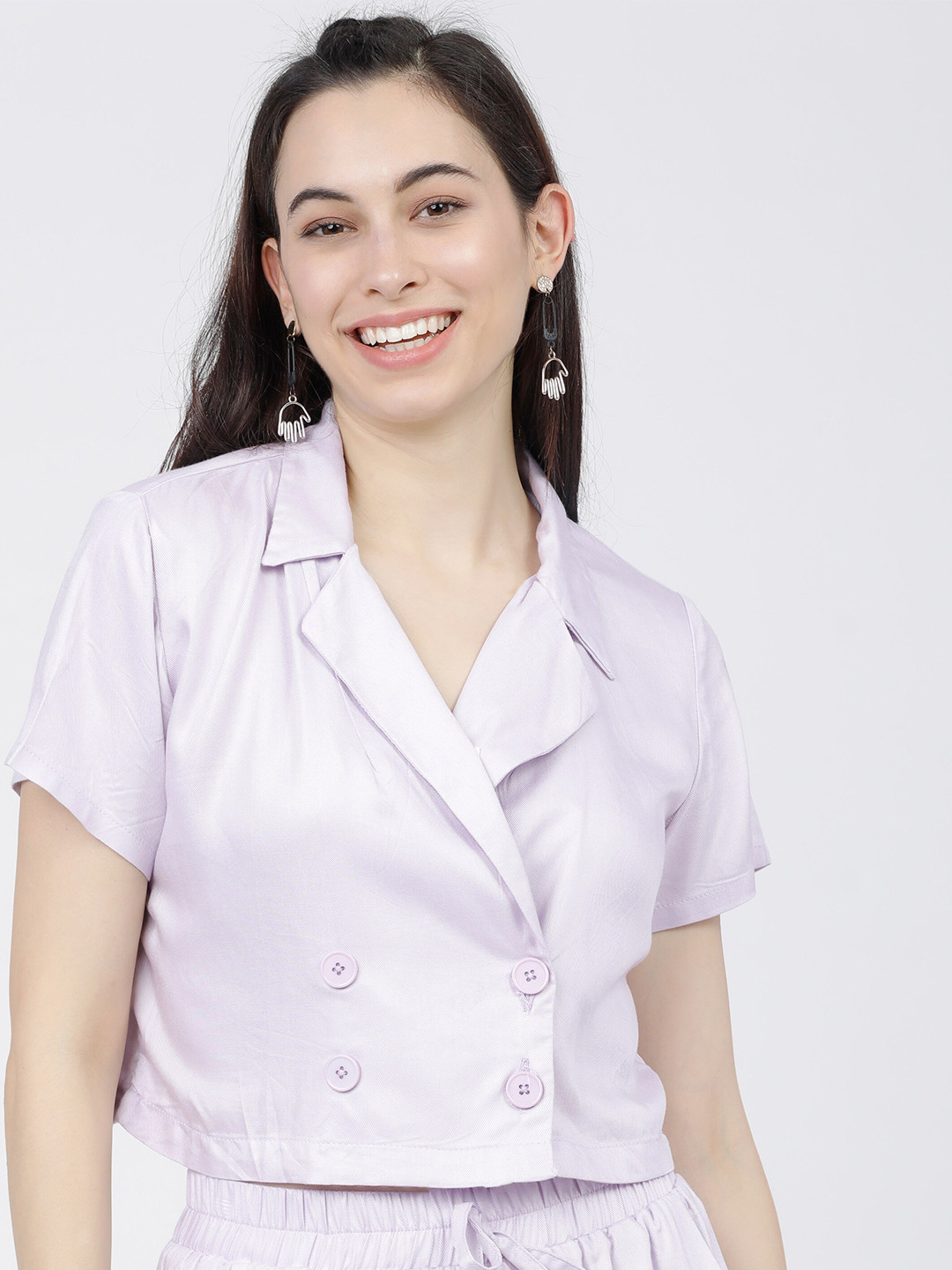 Tokyo Talkies Purple Striped Shirt Style Top