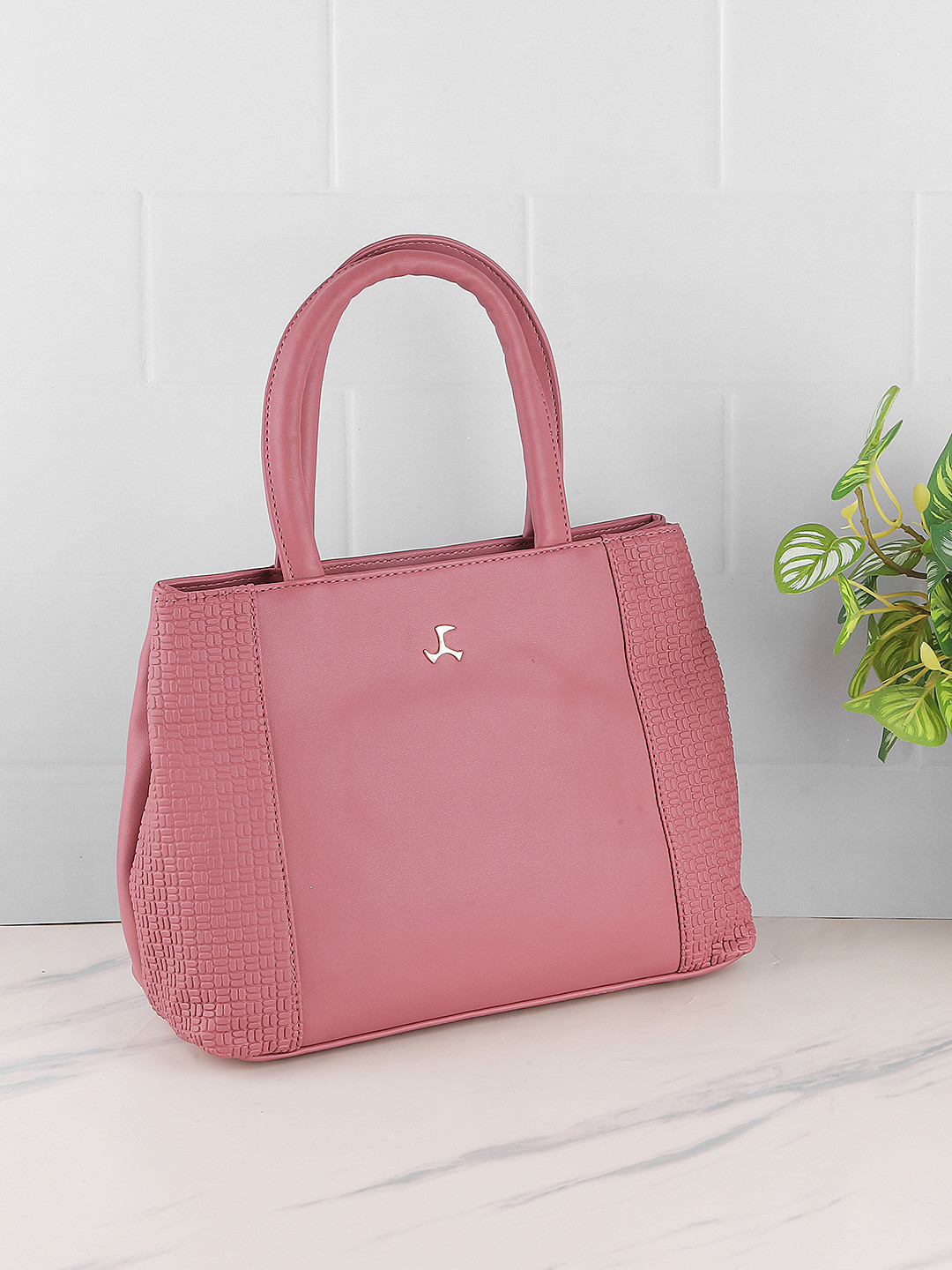 Mochi Peach-Coloured PU Structured Handheld Bag