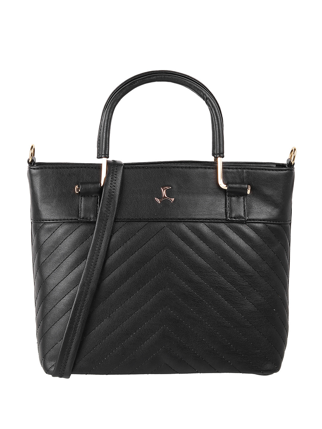 Mochi Black PU Structured Handheld Bag with Quilted
