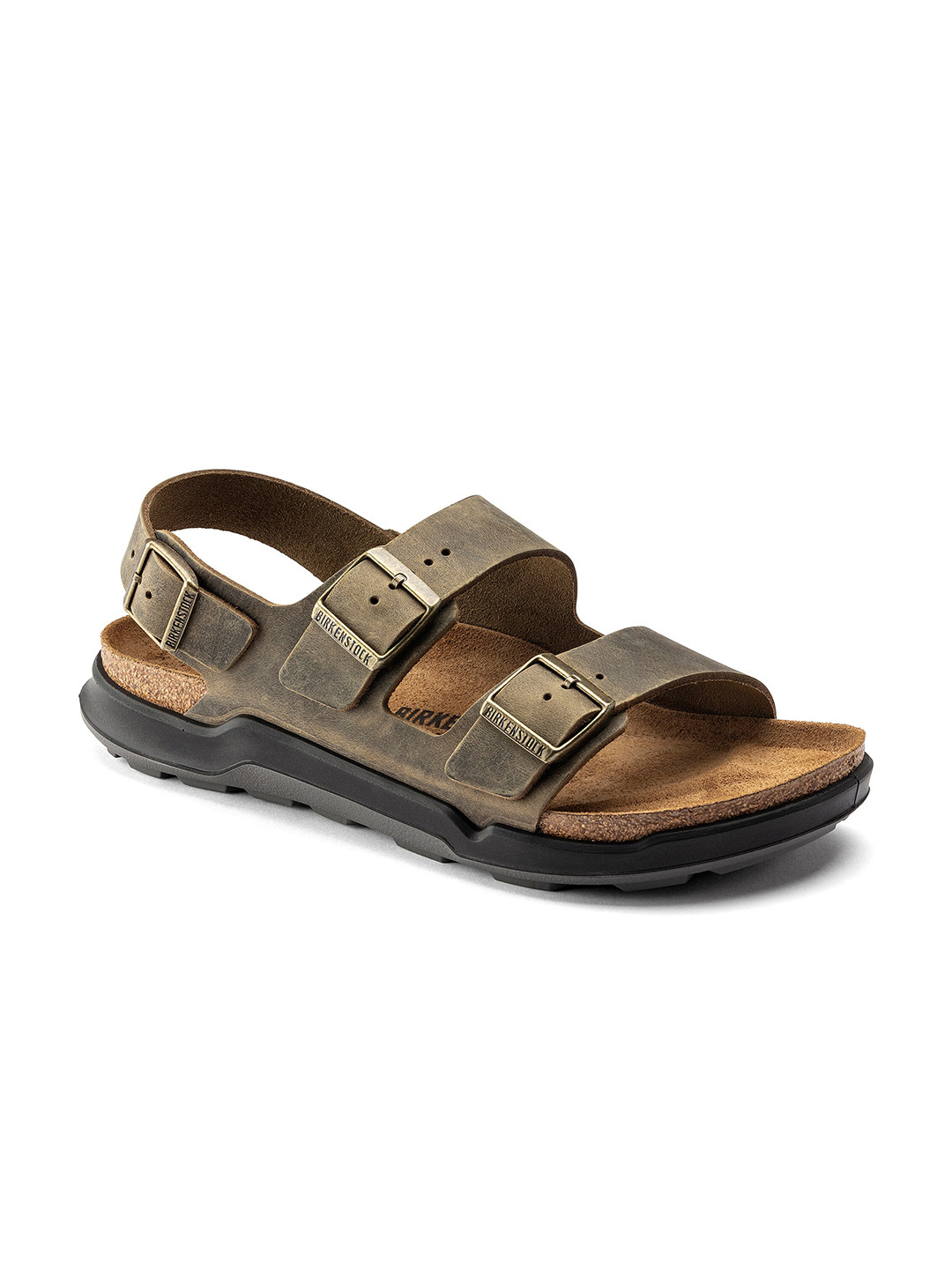 Birkenstock Milano Ct Faded Khaki Regular Width Oiled Leather With An Ankle Strap