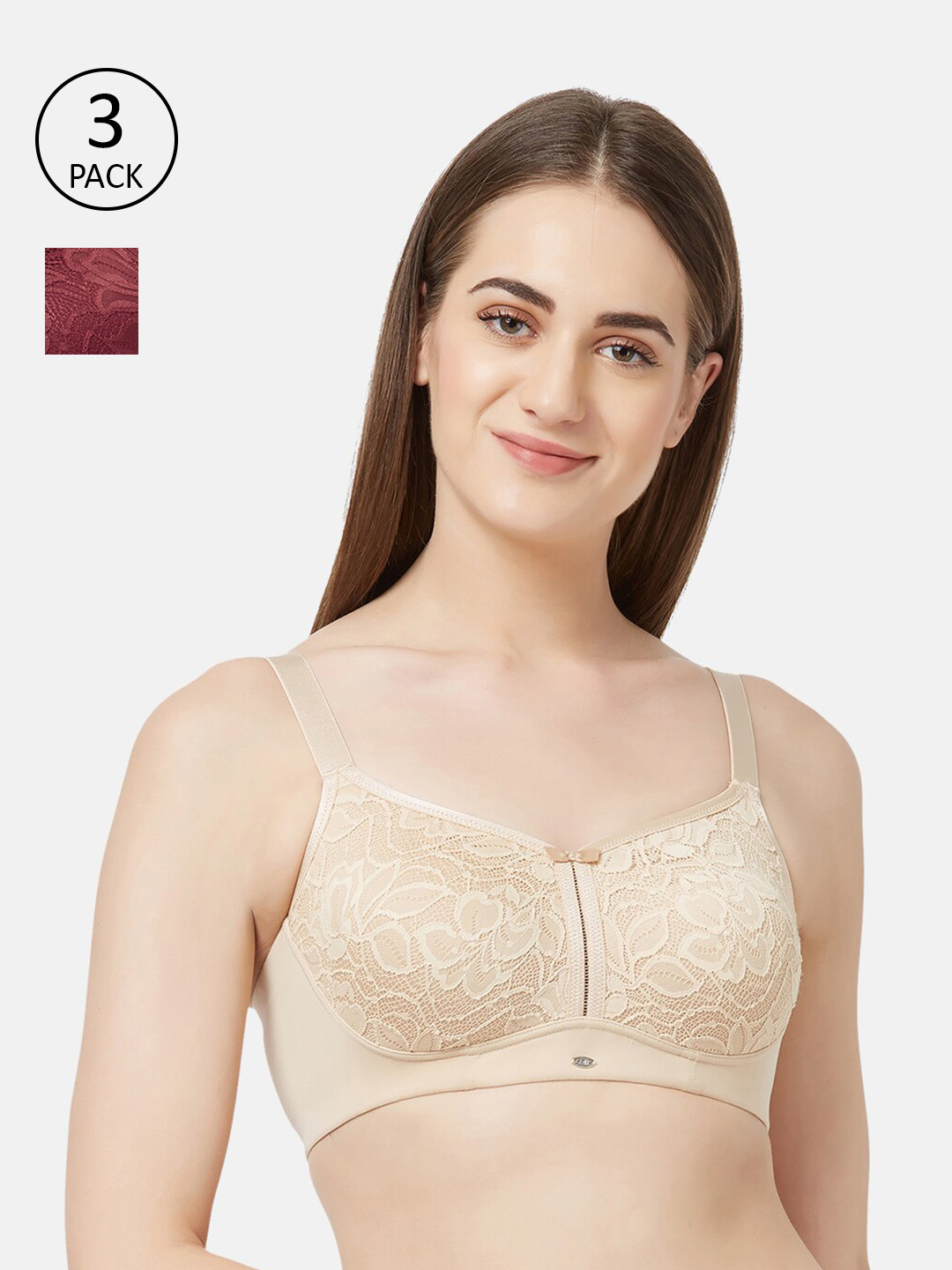 SOIE Pack Of 2 Full Coverage Non-Padded Non-Wired Lace Bras