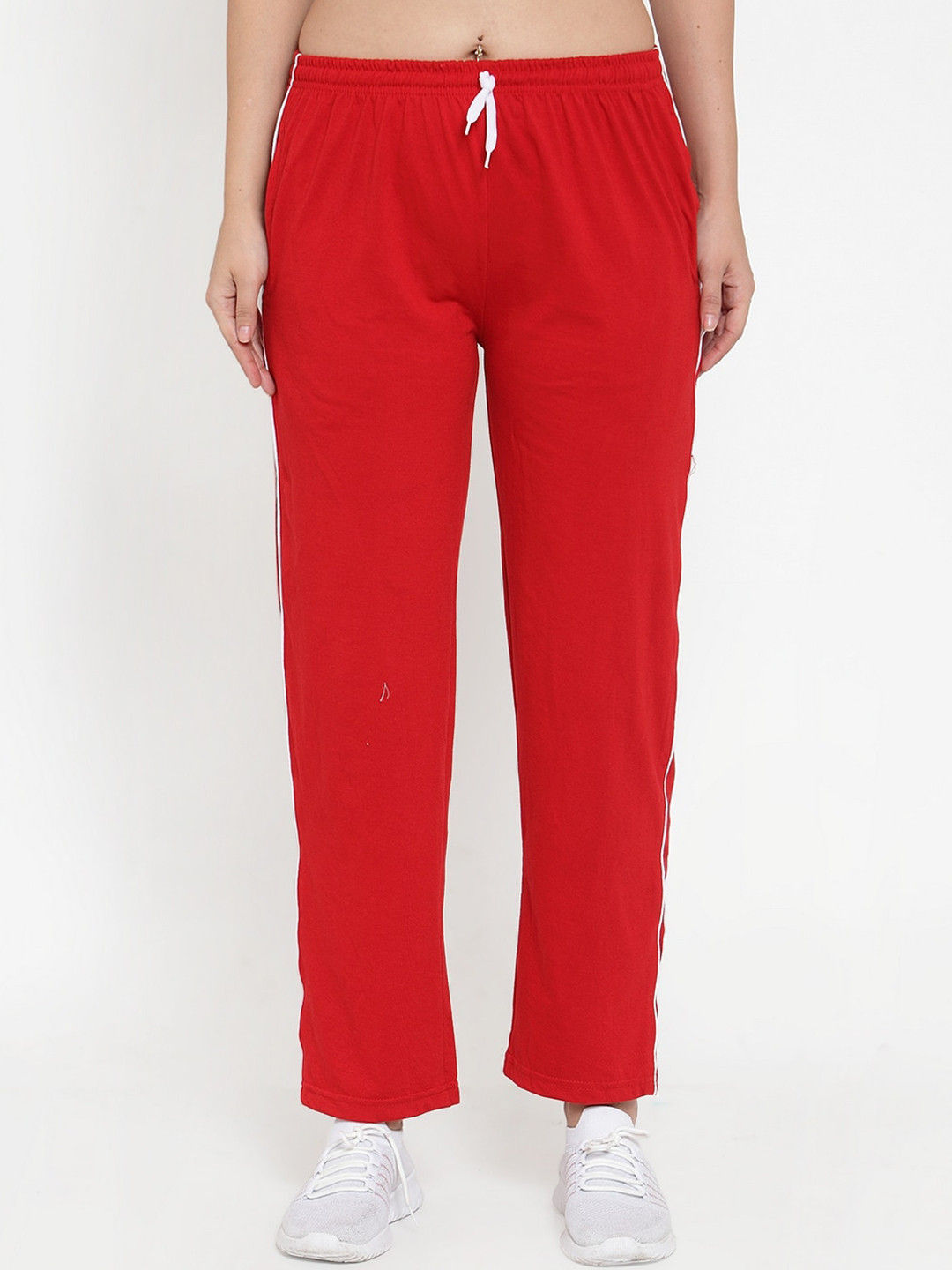 Clora Creation Women Red Solid Straight-Fit Track Pants