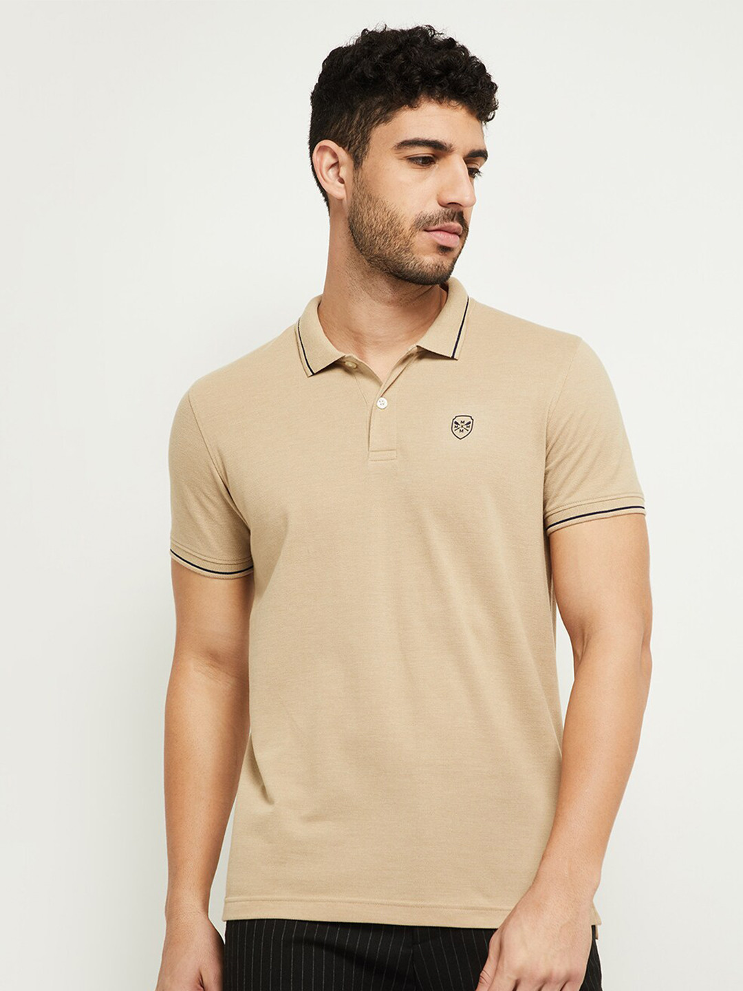 max Men Khaki Polo Collar T-shirt