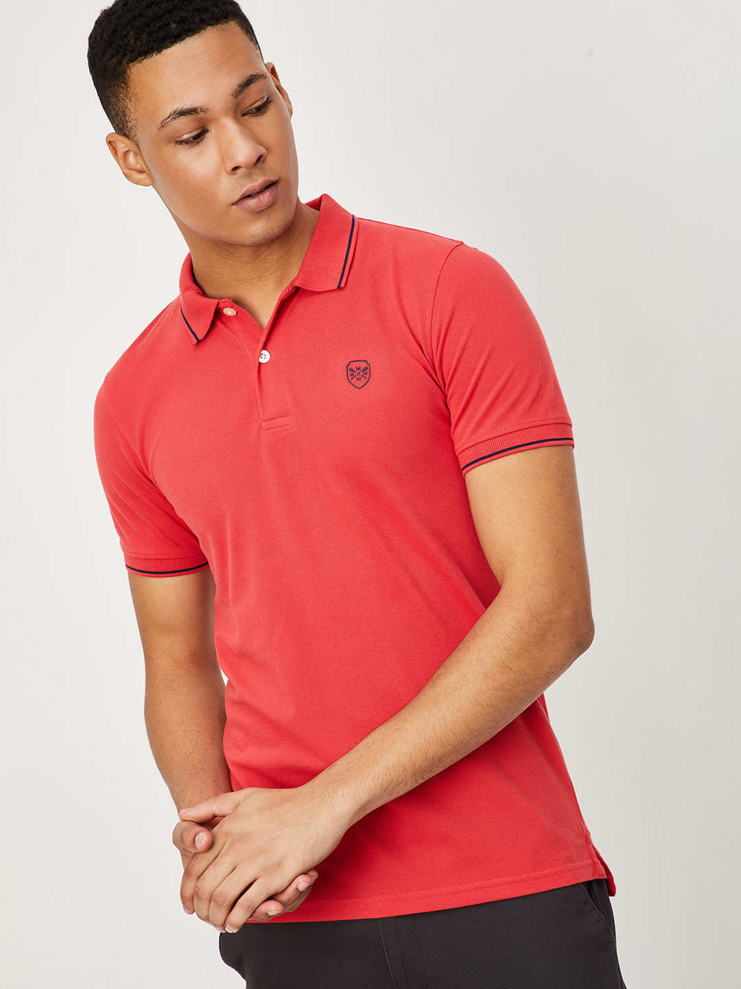 max Men Red Polo Collar T-shirt