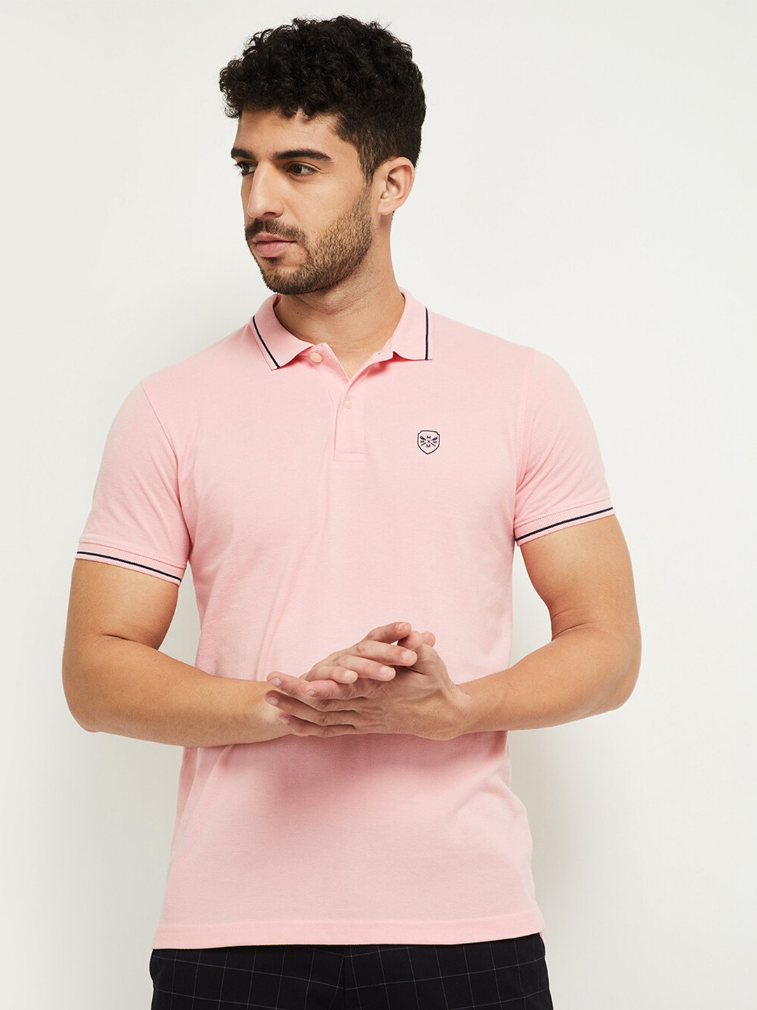 max Men Pink Polo Collar T-shirt