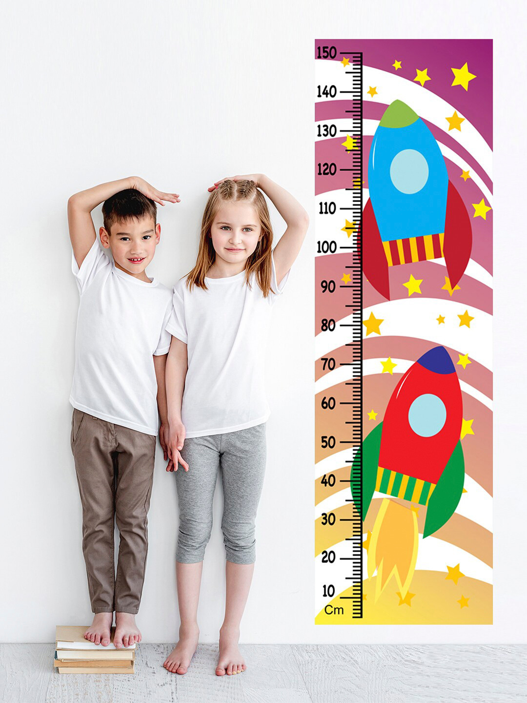 WENS Kids Multicoloured Space Rockets Height Chart Vinyl Wall Sticker