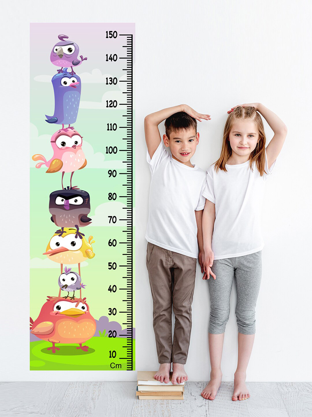 WENS Kids Multicoloured Cure Birds Height Chart Vinyl Wall Sticker