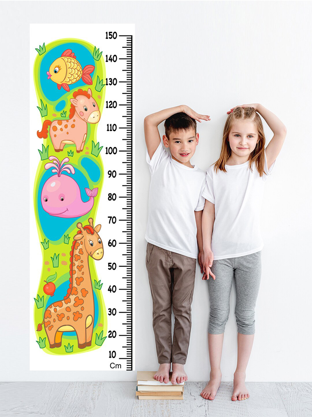 WENS Kids Multicoloured Cute Animal Height Chart Vinyl Wall Sticker