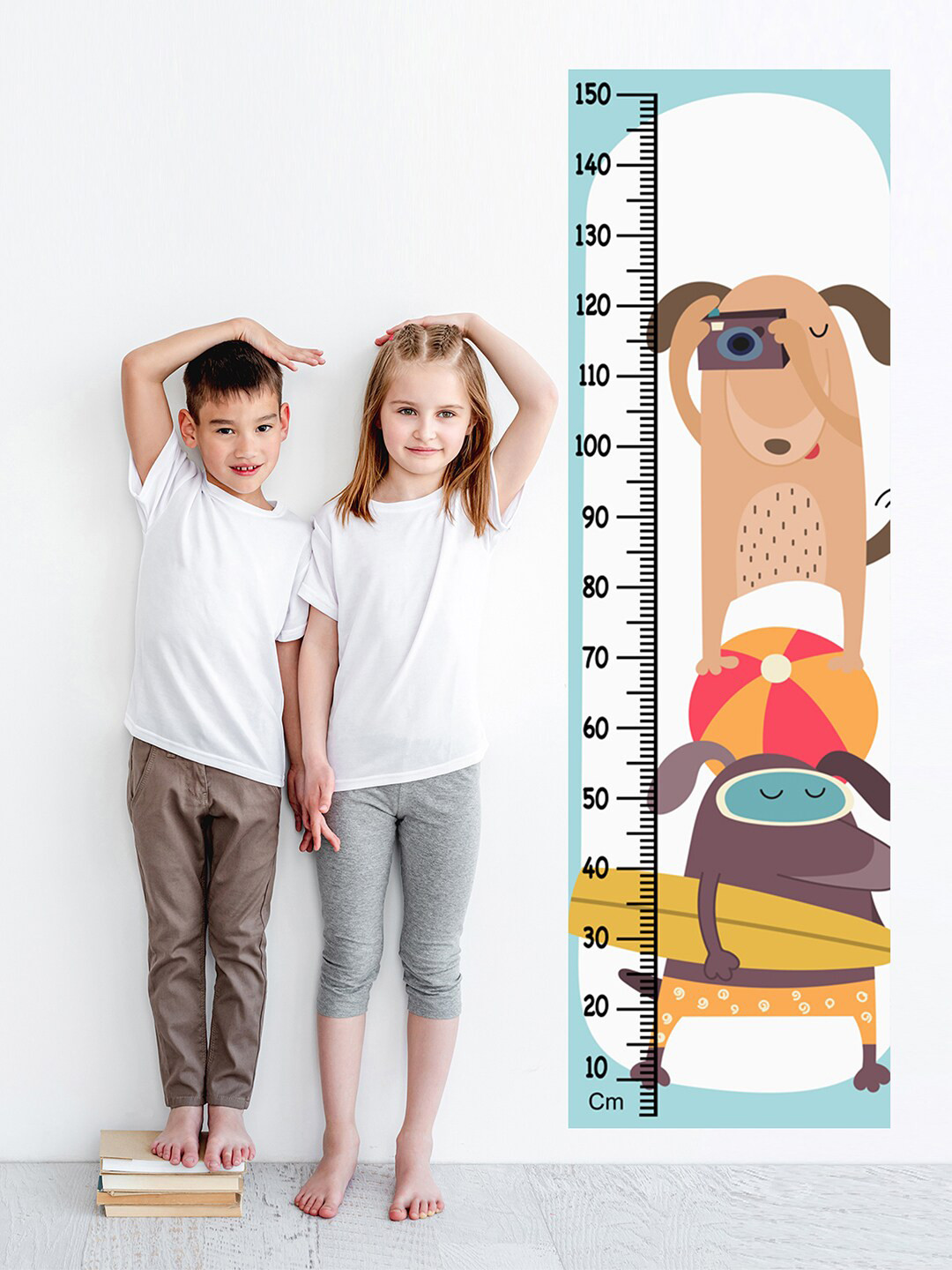 WENS Kids Multicoloured Artstic Dogs Height Chart Vinyl Wall Sticker