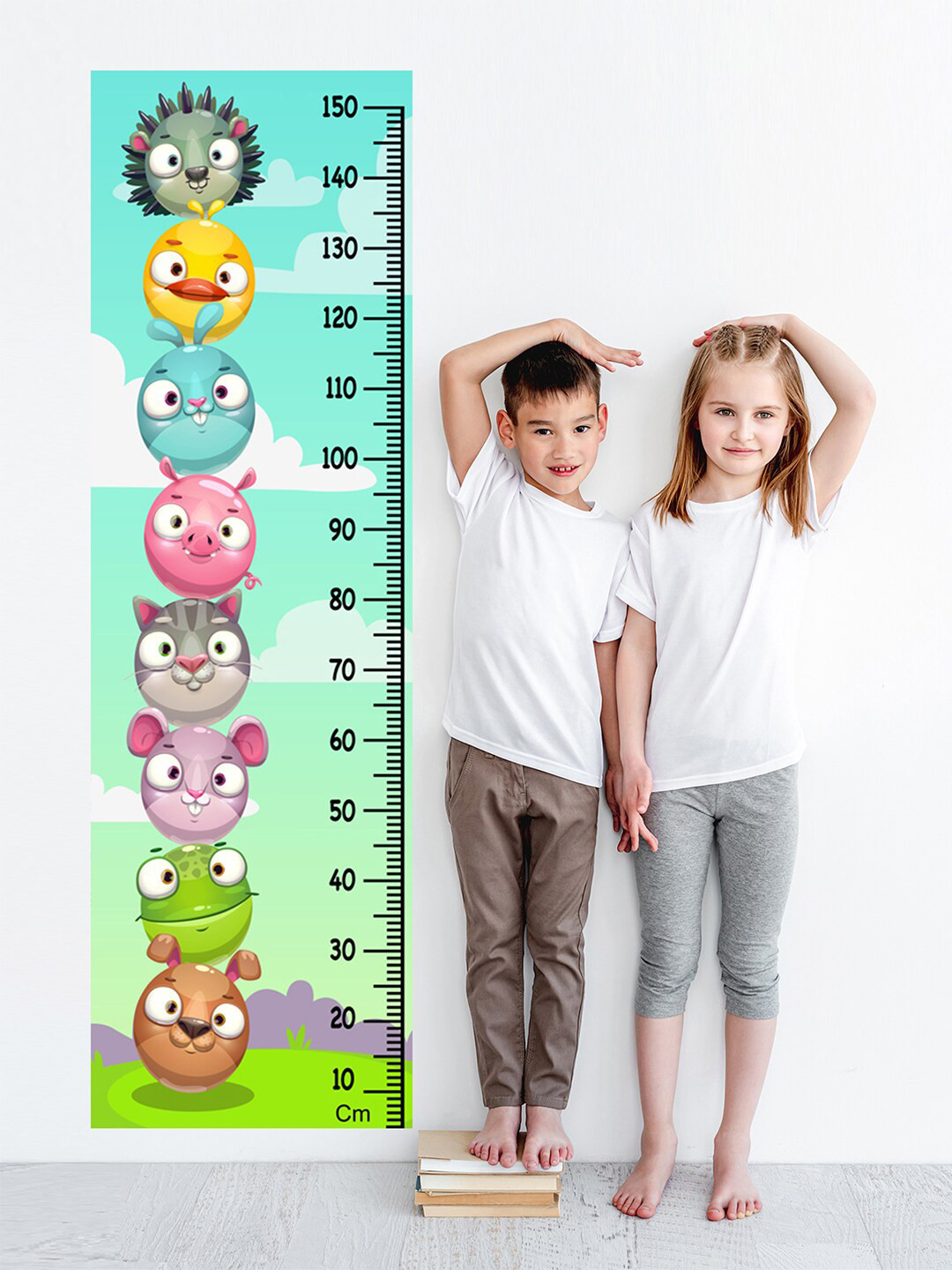 WENS Kids Multicoloured Funny Cartoon Height Chart Vinyl Wall Sticker