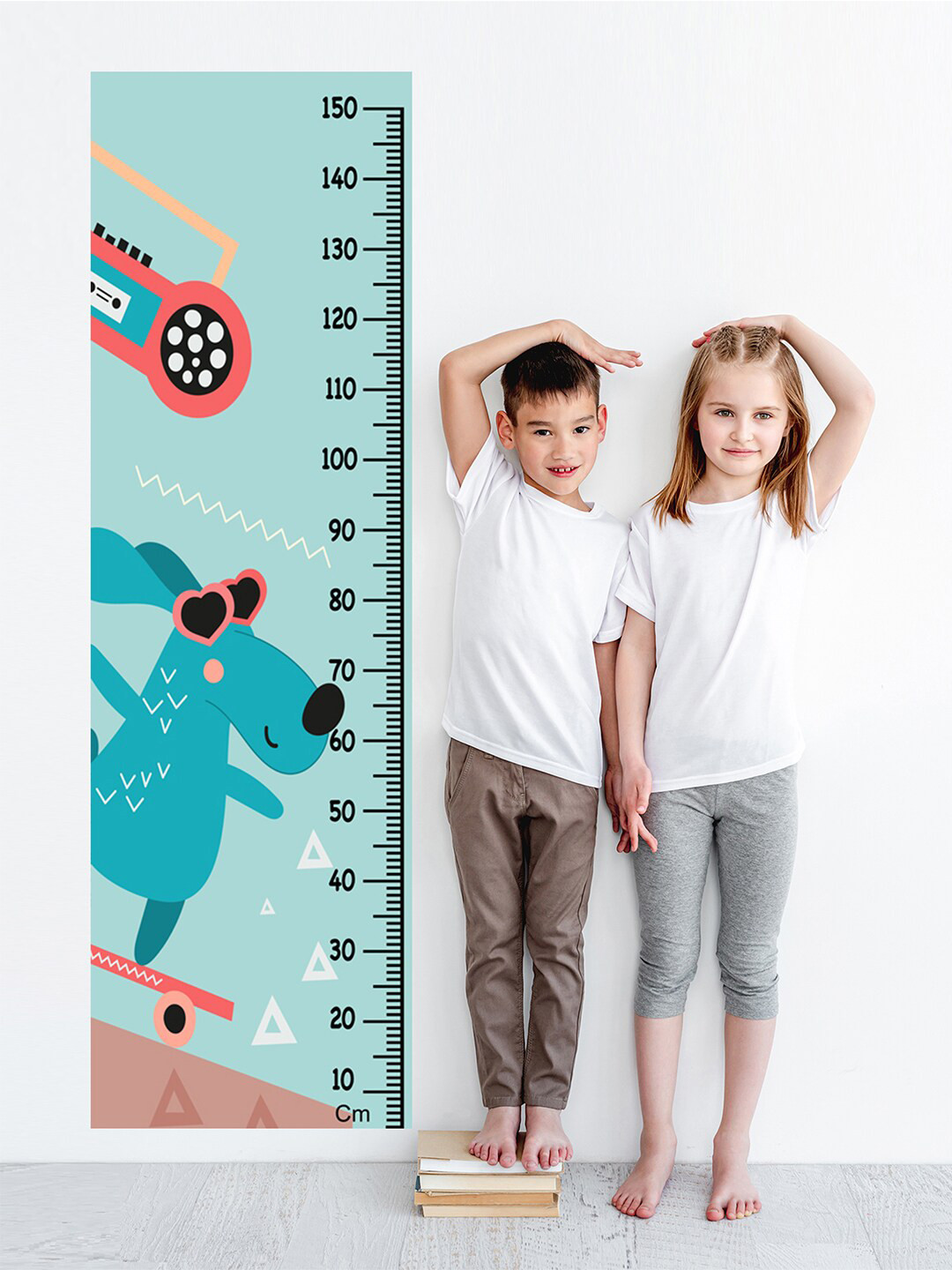 WENS Kids Multicoloured Cool Dog On Scooter Height Chart Vinyl Wall Sticker