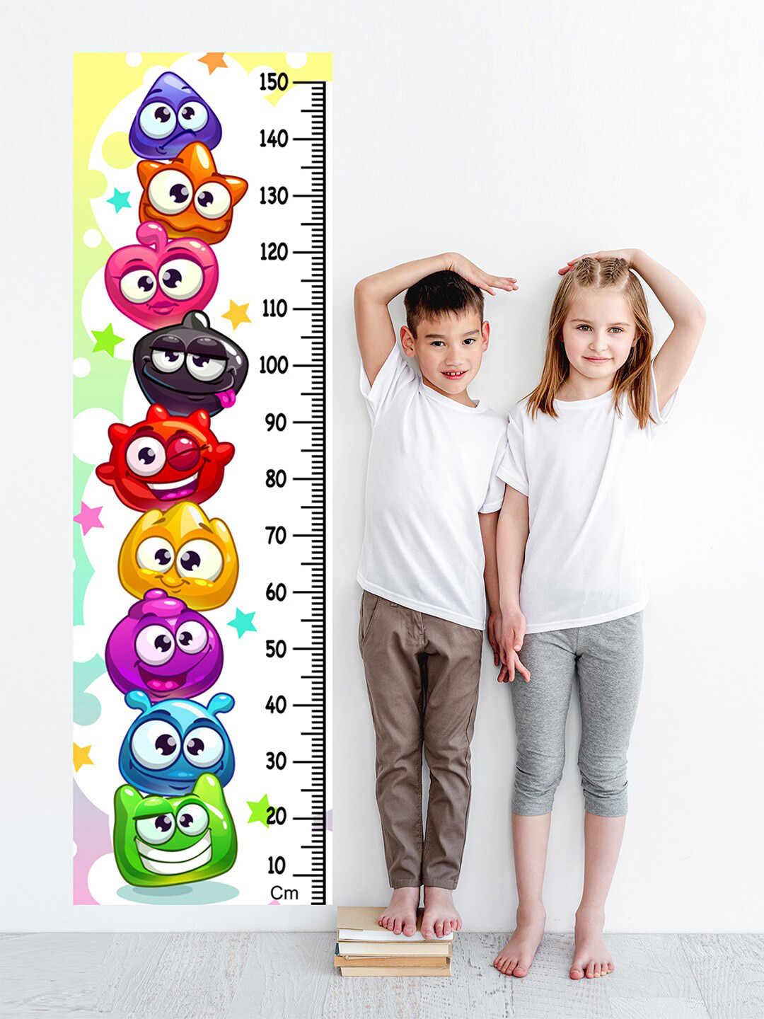 WENS Kids Multicoloured Funny Cartoon Height Chart Vinyl Wall Sticker