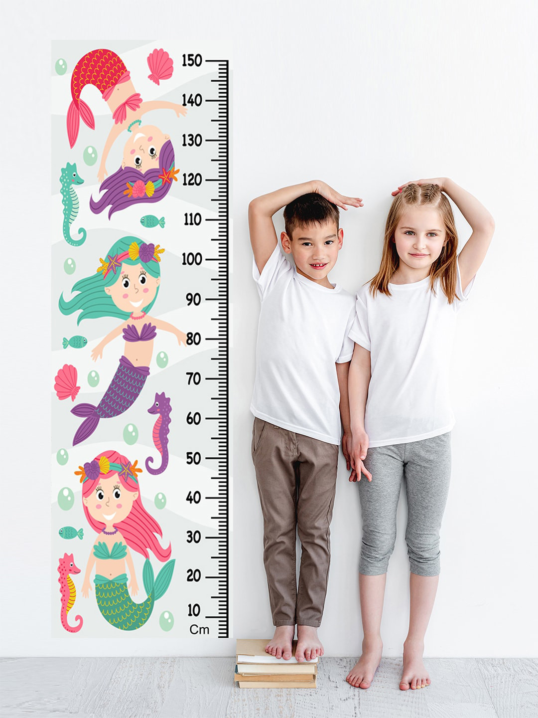 WENS Kids Multicoloured Mermaid Height Chart Vinyl Wall Sticker