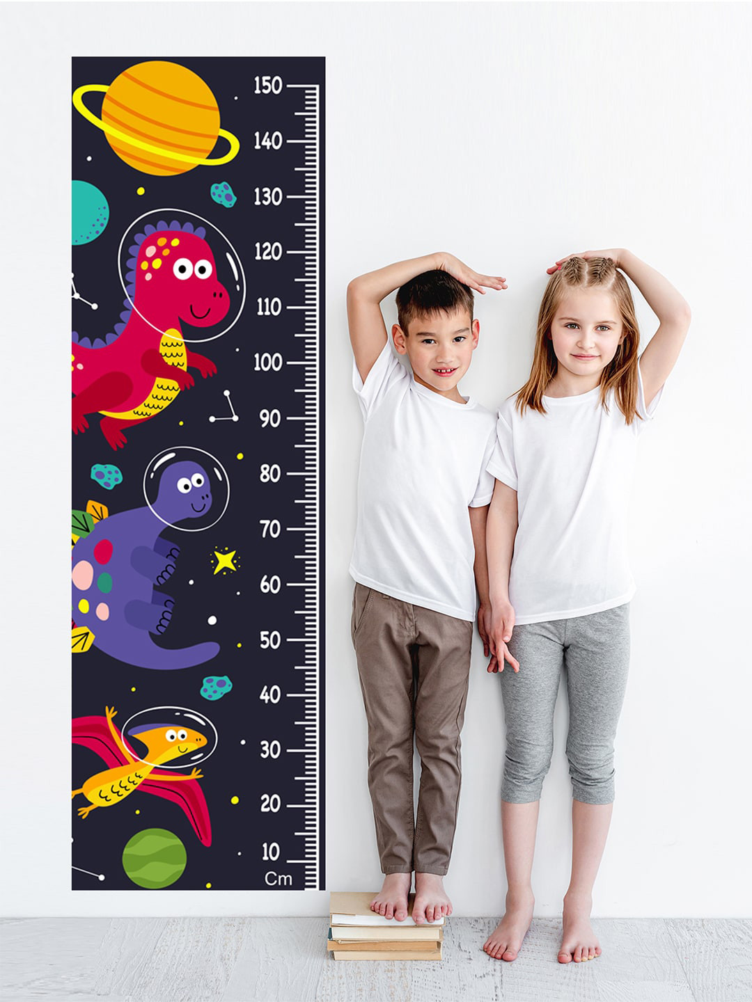 WENS Kids Multicoloured Dinosaur In Space Height Chart Vinyl Wall Sticker