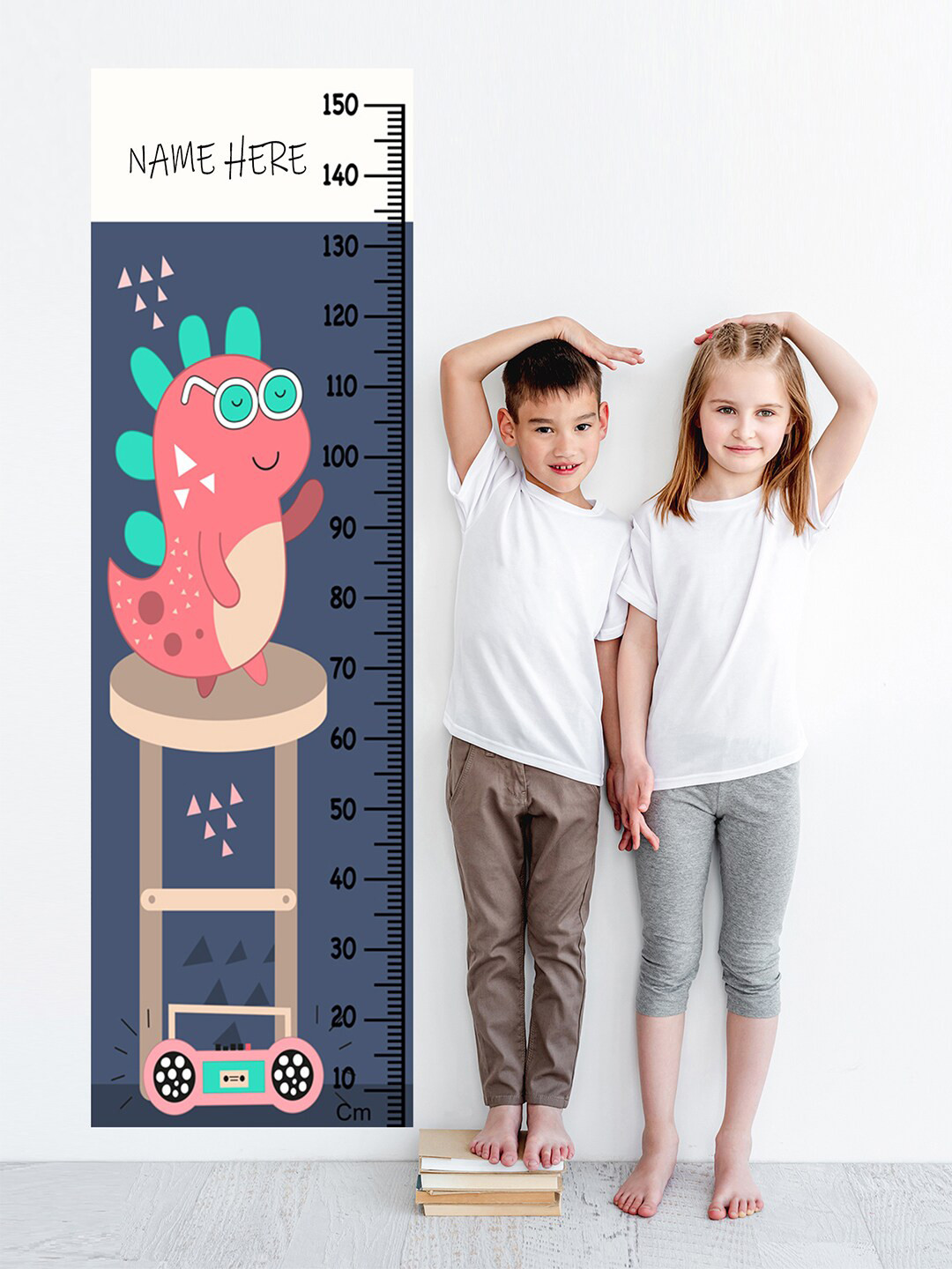 WENS Kids Multicoloured Music Lover Dino Height Chart Vinyl Wall Sticker