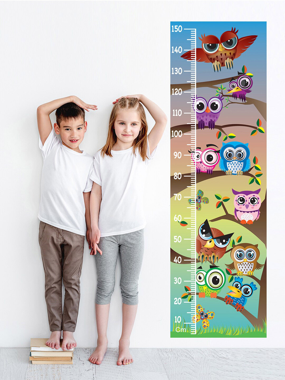 WENS Kids Multicoloured Beautiful Owls Height Chart Vinyl Wall Sticker