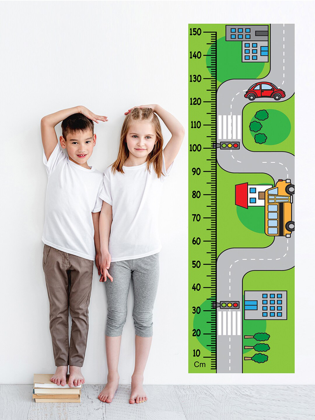 WENS Kids Multicoloured Cars On Road Height Chart Vinyl Wall Sticker