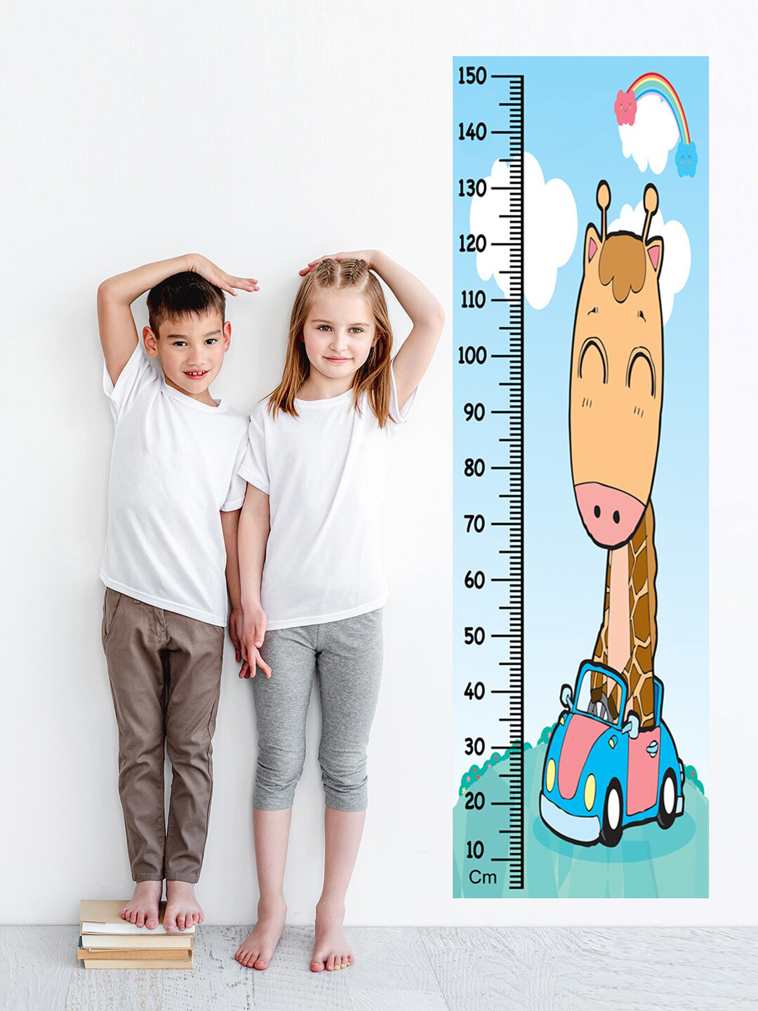 WENS Kids Multicoloured Giraffe Car Ride Height Chart Vinyl Wall Sticker