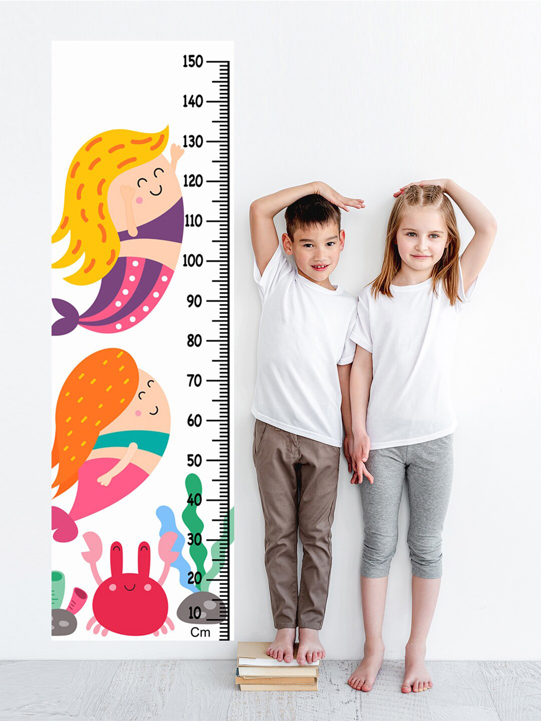 WENS Kids Multicoloured Cute Mermaid Height Chart Vinyl Wall Sticker