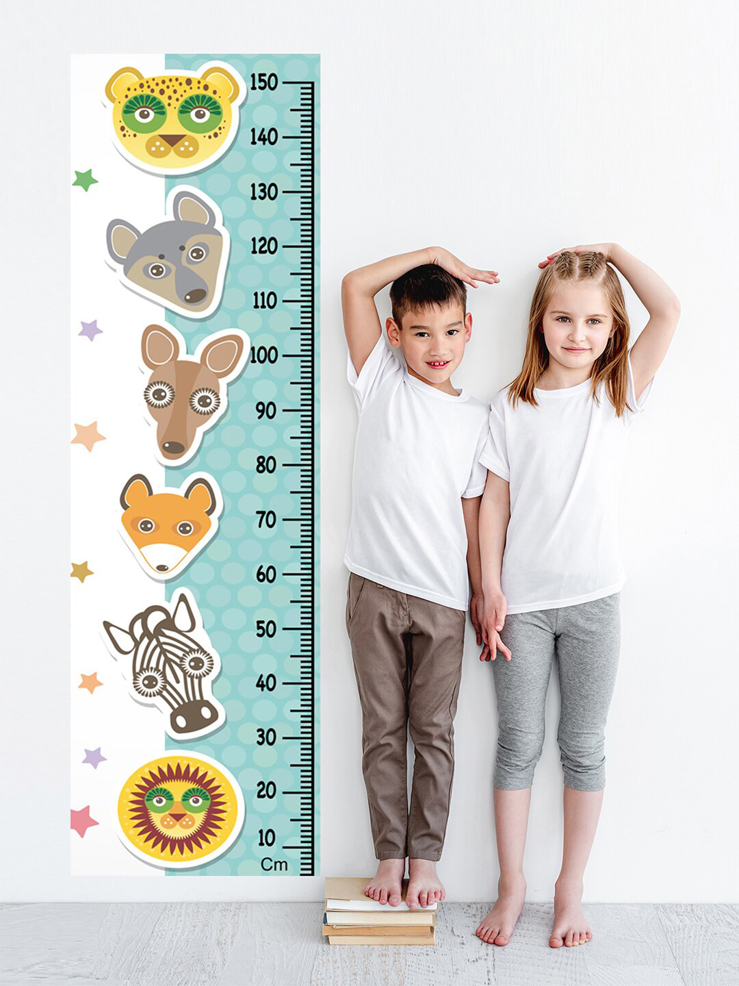 WENS Kids Multicoloured Jungle Animals Height Chart Vinyl Wall Sticker