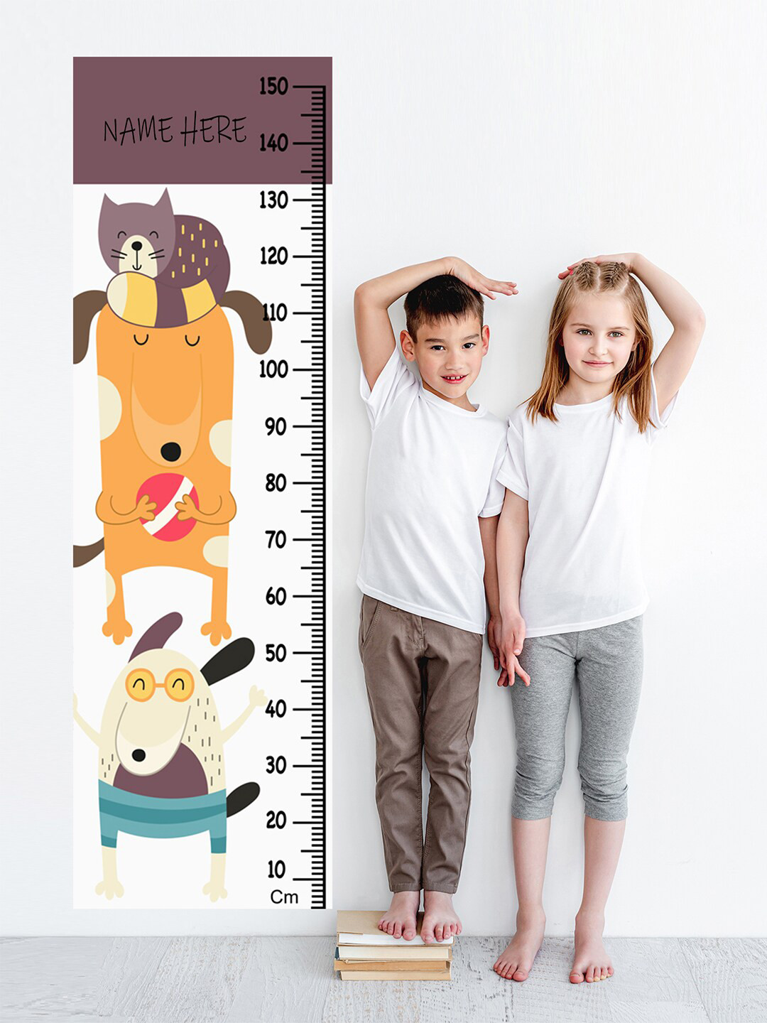 WENS Kids Multicoloured Sporty Dogs Height Chart Vinyl Wall Sticker