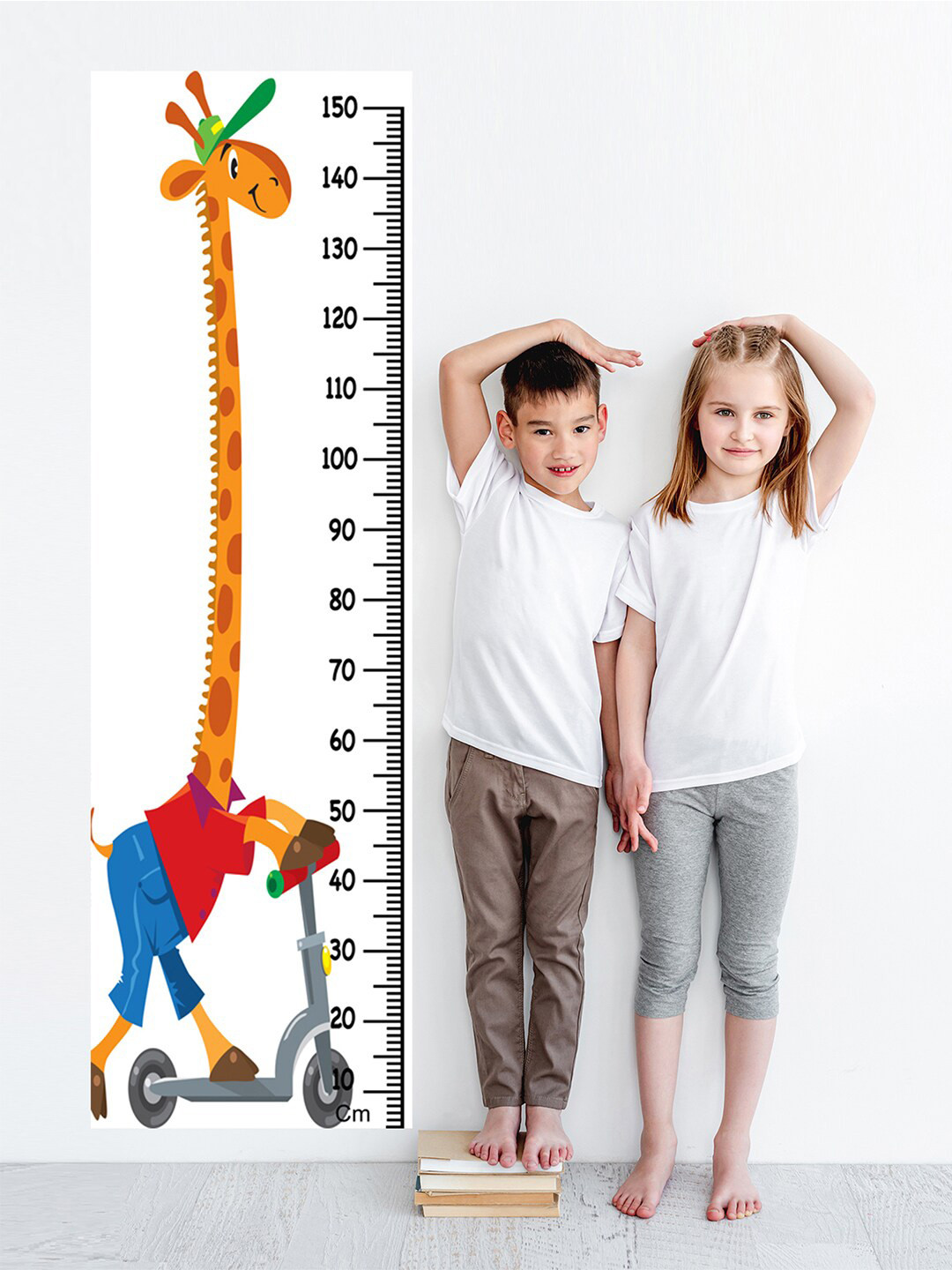 WENS Kids Multicoloured Giraffe Cycle Ride Height Chart Vinyl Wall Sticker