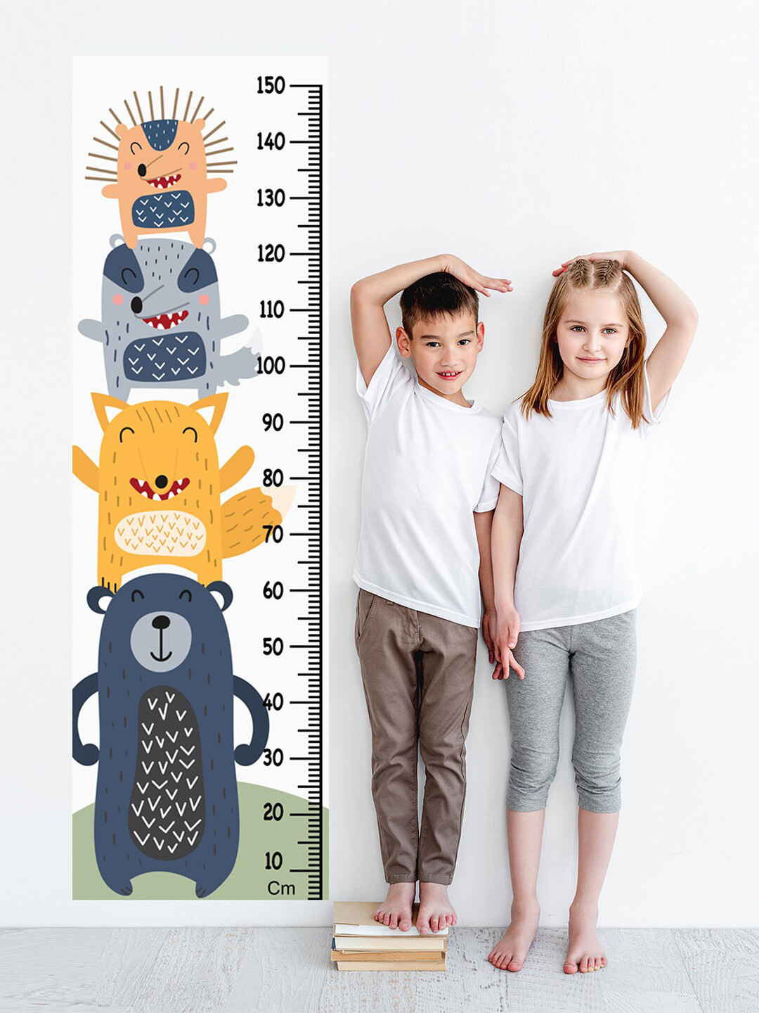 WENS Kids Multicoloured Funny Cartoon Height Chart Vinyl Wall Sticker