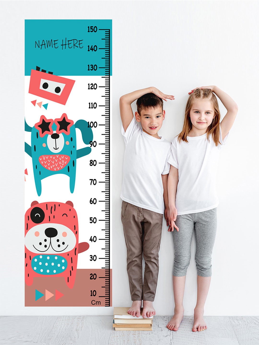 WENS Kids Multicoloured Funny Dogs Height Chart Vinyl Wall Sticker