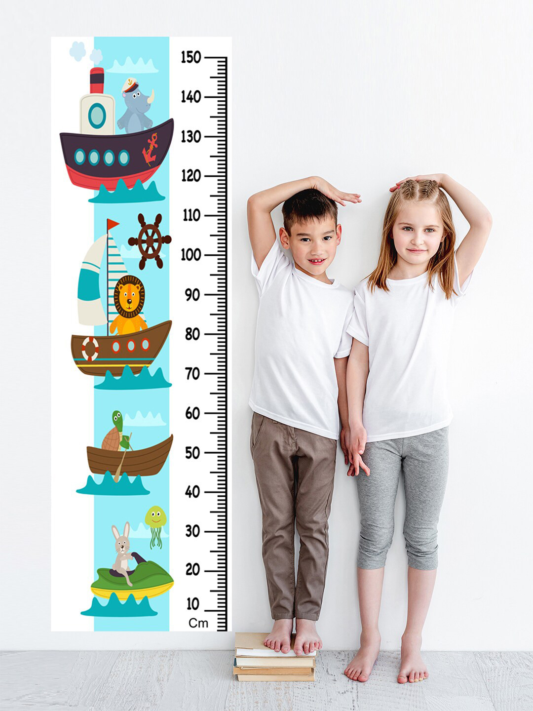WENS Kids Multicoloured Animal Water Ride Height Chart Vinyl Wall Sticker