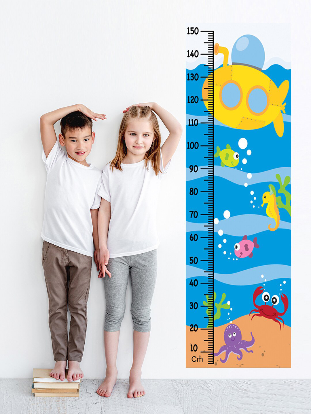 WENS Kids Multicoloured Ocean Creatures Height Chart Vinyl Wall Sticker