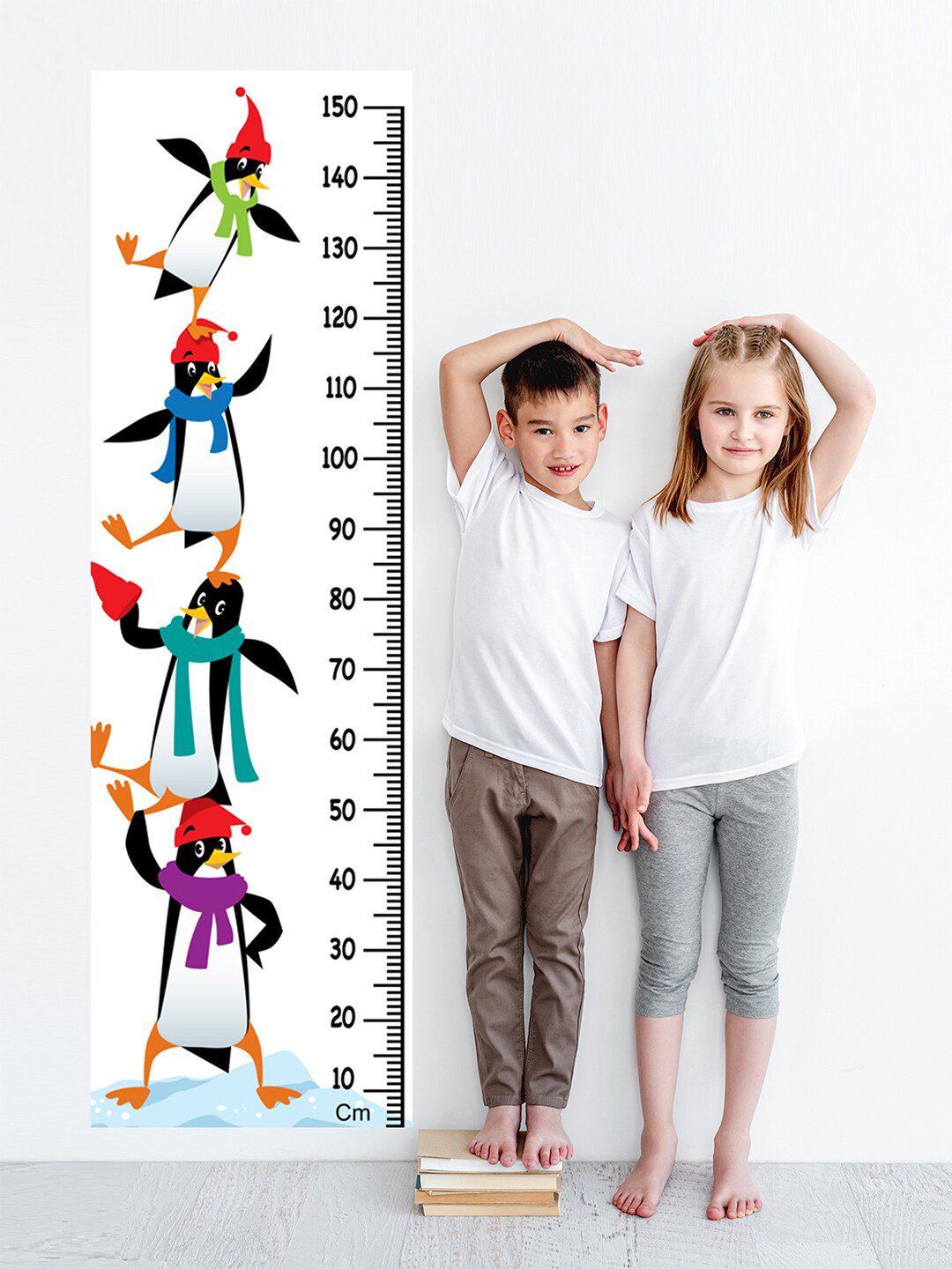 WENS Kids Multicoloured Funny Penguin Height Chart Vinyl Wall Sticker