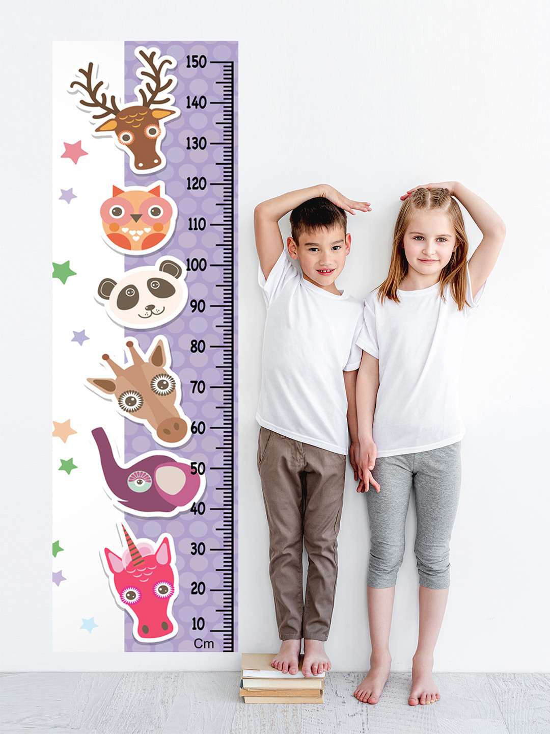 WENS Kids Multicoloured Funny Animals Height Chart Vinyl Wall Sticker