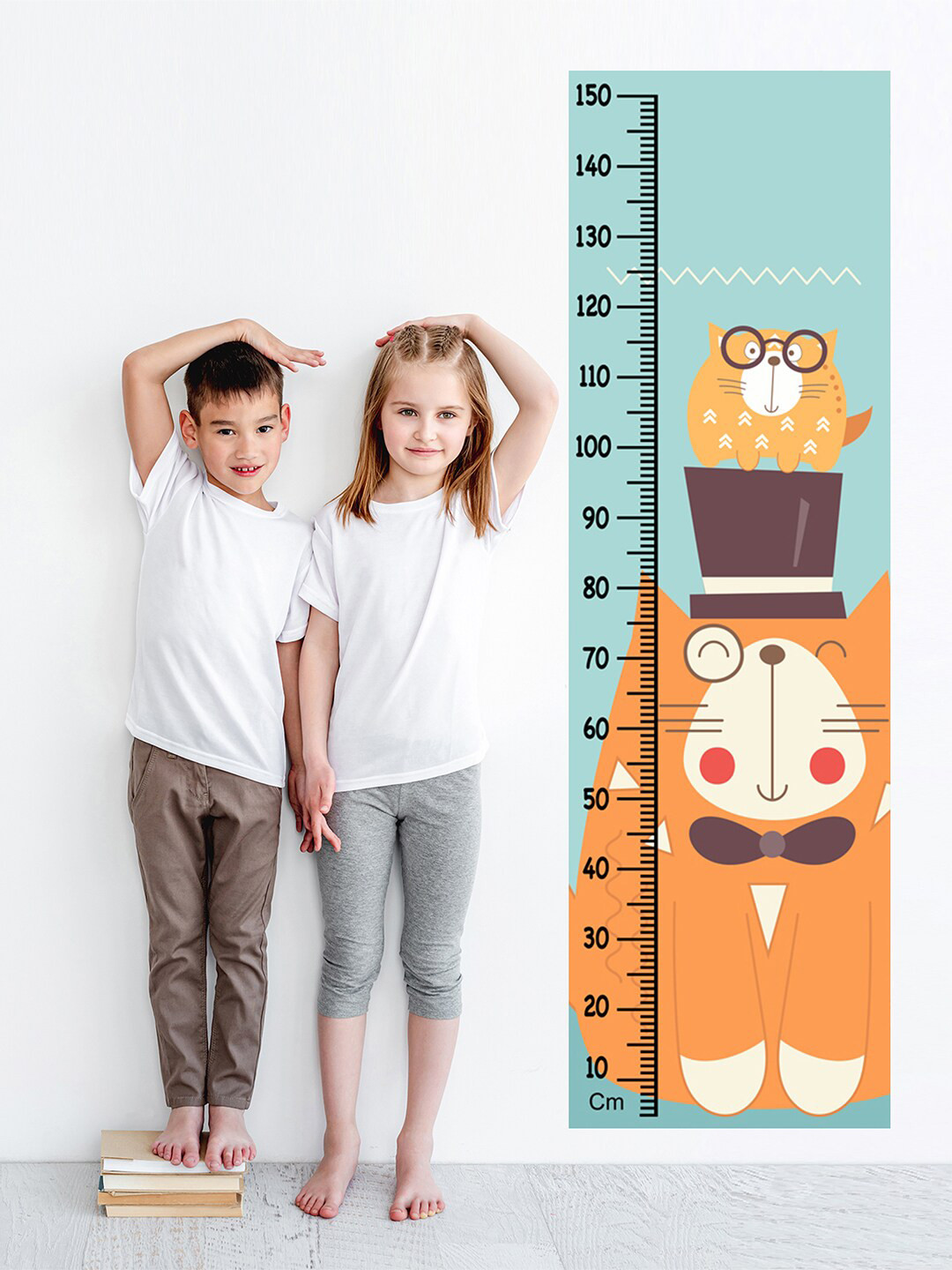 WENS Kids Multicoloured Funny Cats Height Chart Vinyl Wall Sticker