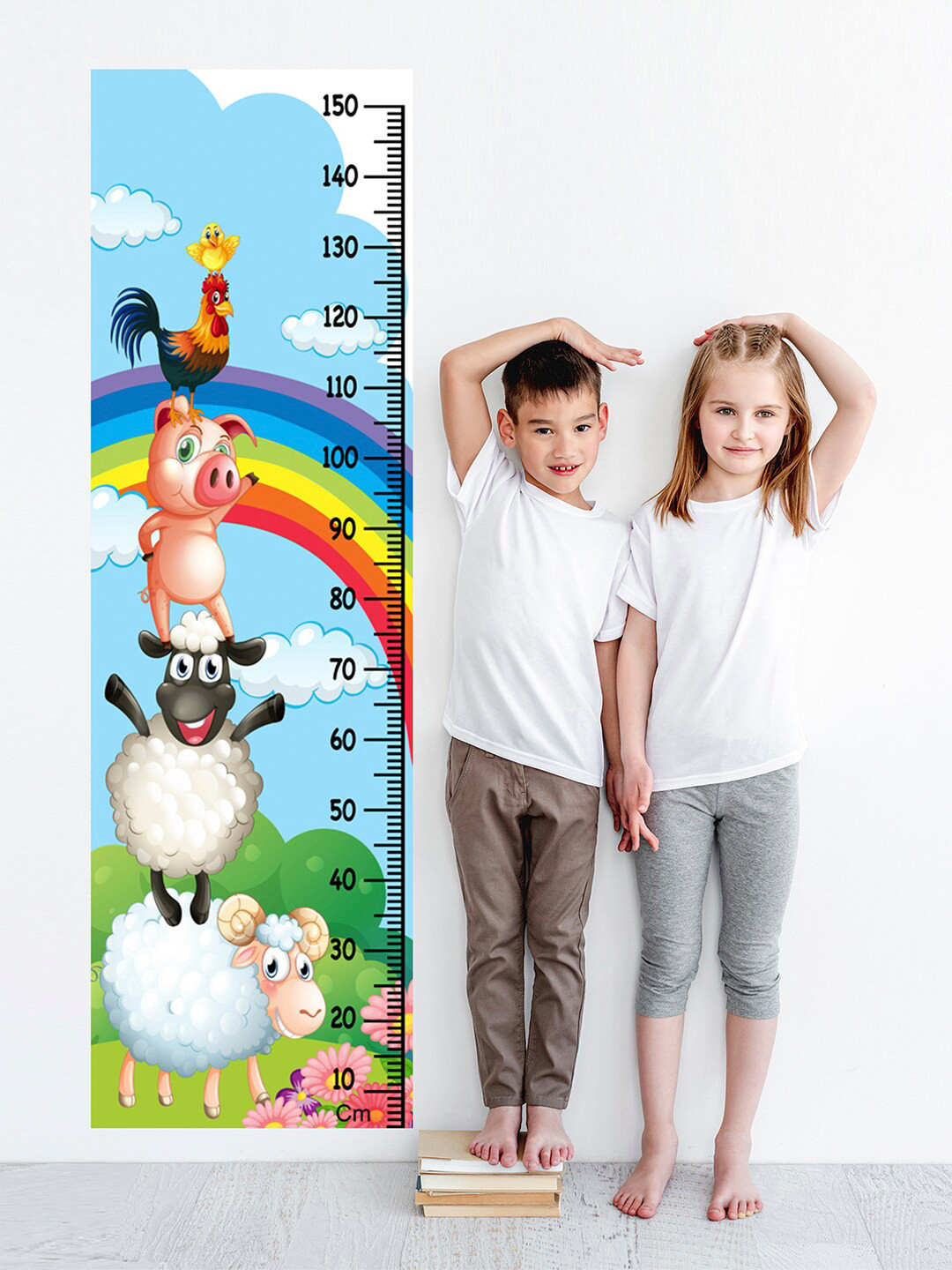 WENS Kids Multicoloured Cute Farm Height Chart Vinyl Wall Sticker
