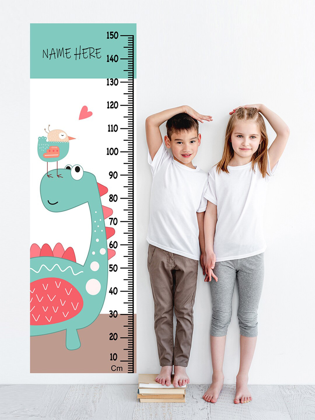 WENS Kids Multicoloured Dino Love Height Chart Vinyl Wall Sticker