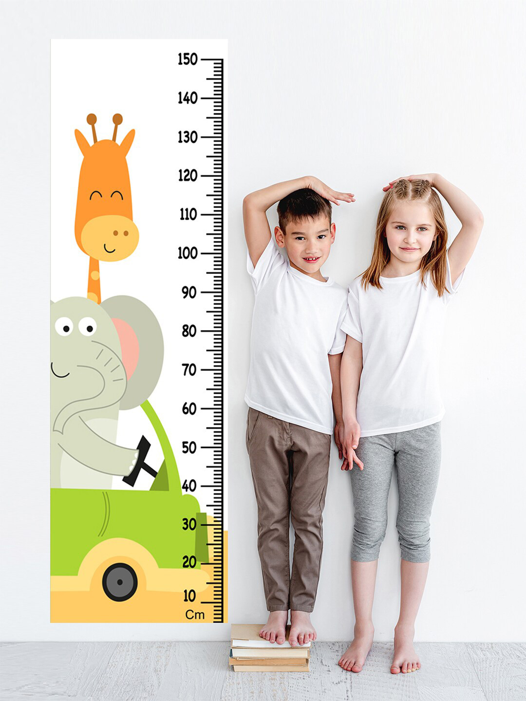 WENS Kids Multicoloured Giraffe & Elephant Height Chart Vinyl Wall Sticker